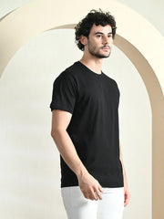 BLACK COTTON CREW NECK REGULAR FIT T-SHIRT
