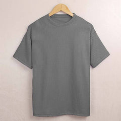 LIGHT GREY WAFFLE ROUND NECK DROP SHOULDER T-SHIRT