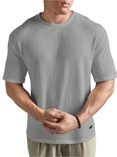 LIGHT GREY WAFFLE ROUND NECK DROP SHOULDER T-SHIRT