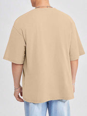 BEIGE MEN'S HYPEMODE LOOSE FIT SOLID COLOR DROP SHOULDER