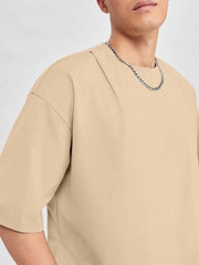 BEIGE MEN'S HYPEMODE LOOSE FIT SOLID COLOR DROP SHOULDER