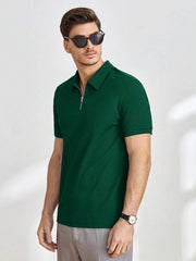BOTTLE GREEN KNITTED ZIPPER POLO