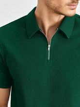 BOTTLE GREEN KNITTED ZIPPER POLO