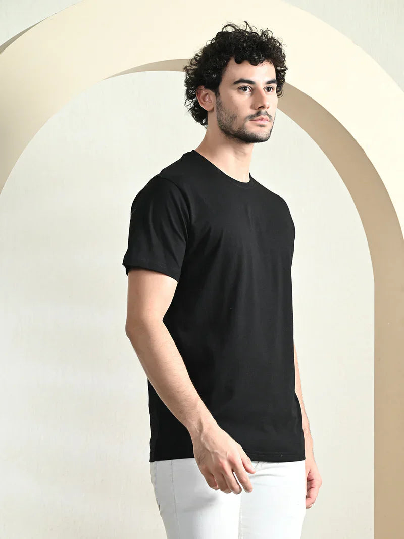 BLACK COTTON CREW NECK REGULAR FIT T-SHIRT