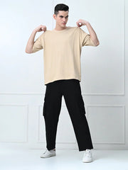 BEIGE OVERSIZED DROP SHOULDER T-SHIRT