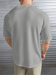 LIGHT GREY WAFFLE ROUND NECK DROP SHOULDER T-SHIRT
