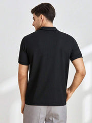BLACK KNITTED ZIPPER POLO