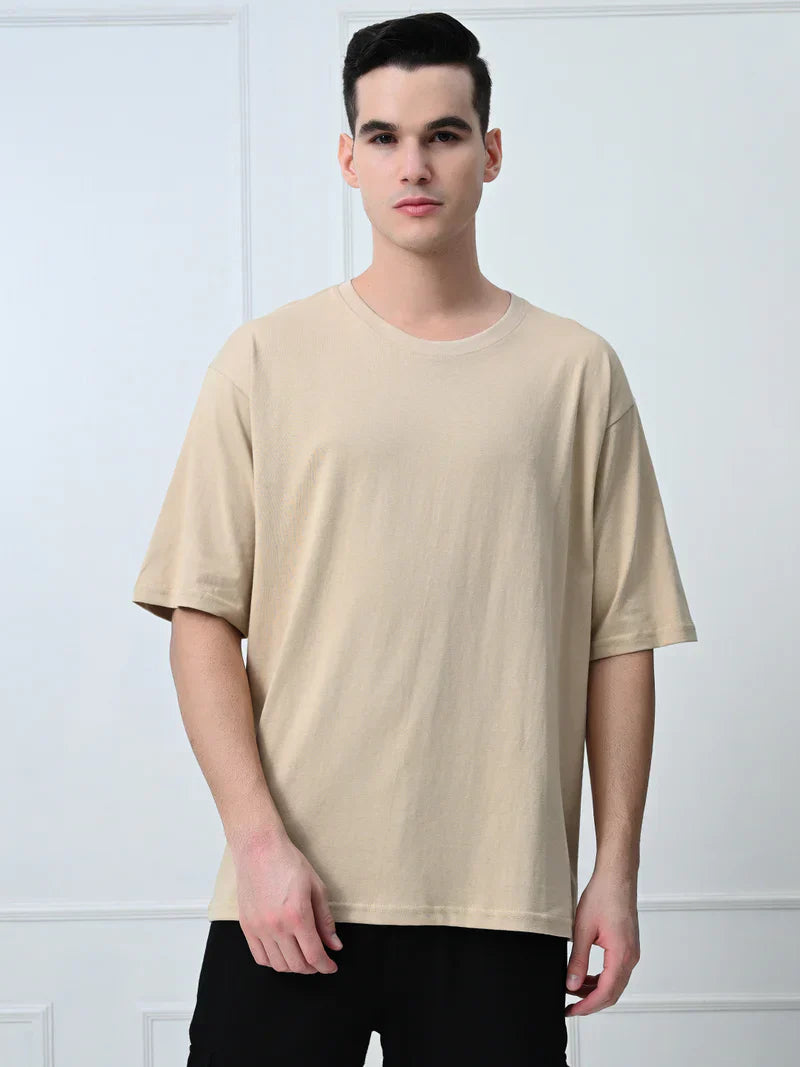BEIGE OVERSIZED DROP SHOULDER T-SHIRT