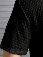 BLACK WAFFLE ROUND NECK DROP SHOULDER T-SHIRT