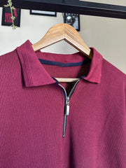 MAROON KNITTED ZIPPER POLO