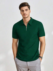 BOTTLE GREEN KNITTED ZIPPER POLO