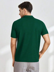 BOTTLE GREEN KNITTED ZIPPER POLO